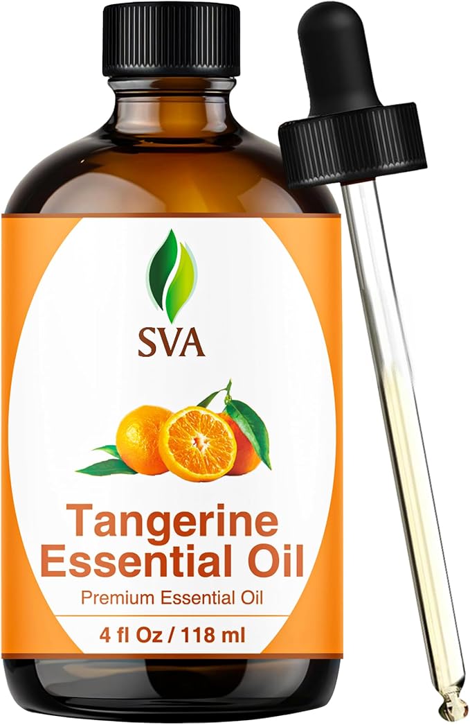 SVA Tangerine Essential Oil 4 Fl Oz – for Aromatherapy, Diffuser, Skin & Hair Care – Ideal for Massage & DIY Blends – with Dropper