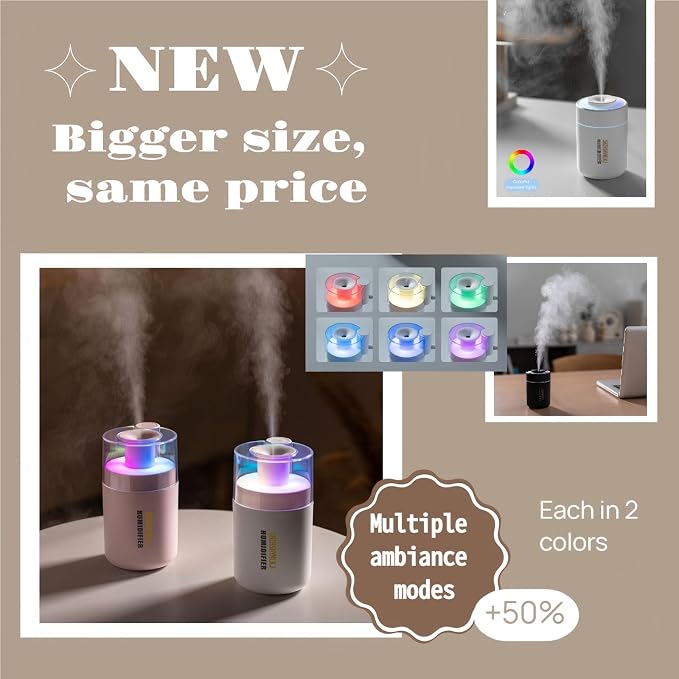 Mini Humidifier - 7-Color LED Night Light, 2-in-1 Aroma Diffuser & Humidifier, USB Portable, 4H/8H Timer, Safe Auto Shut-Off, Ideal for Home Office Car Gift (black, 2.8 * 2.8 * 4.1)