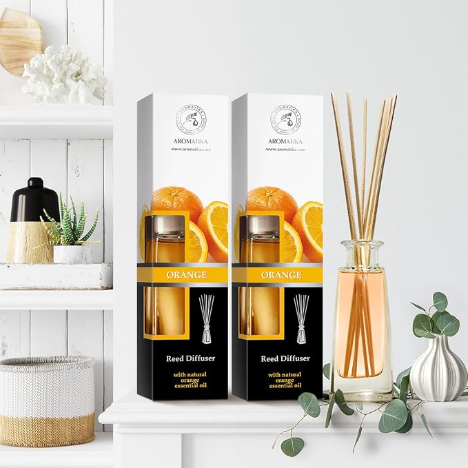 Reed Diffuser Orange - 2x3.4 Fl Oz - Fresh Room - Long Lasting Fragrance - Scented Reed Diffuser Orange - Diffuser Gift Set - Best for Aromatherapy - Home - Orange Essential Oil Diffuser