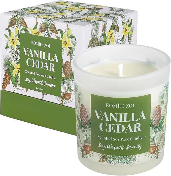 ROMIIE ZOI Aromatherapy Jar Candle - 6oz Soy Wax Candle - Infused with Vanilla Cedar Aroma - with Beautiful Keepsake Box Special for Birthday/Holiday Gifts