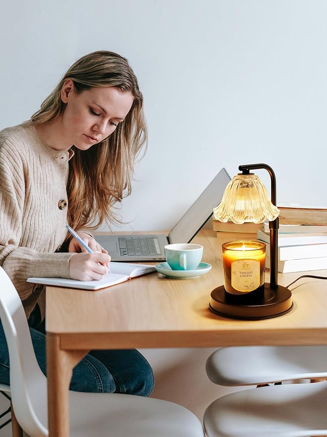 Flower Candle Warmer Lamp with Timer - Black Adjustable Height Wax Melt Warmer for Jar Candles, Vintage Candle Lamp for Home Fragrance, Housewarming Gifts & Birthday Gifts for Women