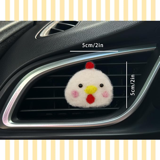 ORIESSE Chick Air Vent Clips Car Air Freshener,White Chicken Car Decor for Women Teens,Wool Felt Girly Accessories,Refillable Essential Oil Diffuser