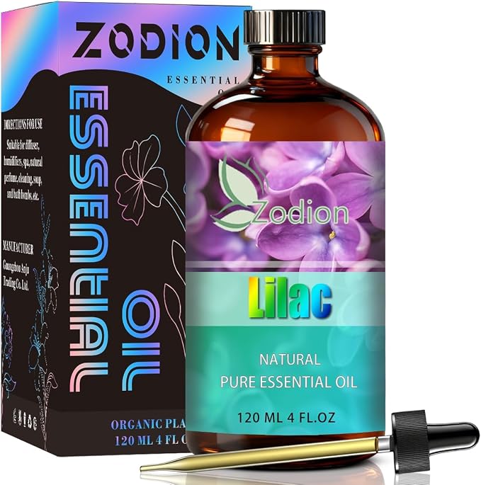 Lilac Essential Oil - Lilac Fragrance Oil for Diffuser, Massage, Humidifier, DIY Candle, Soap Making, Home, Bath, Yoga - 4 fl oz (120ml) - ZODION Essential Oils