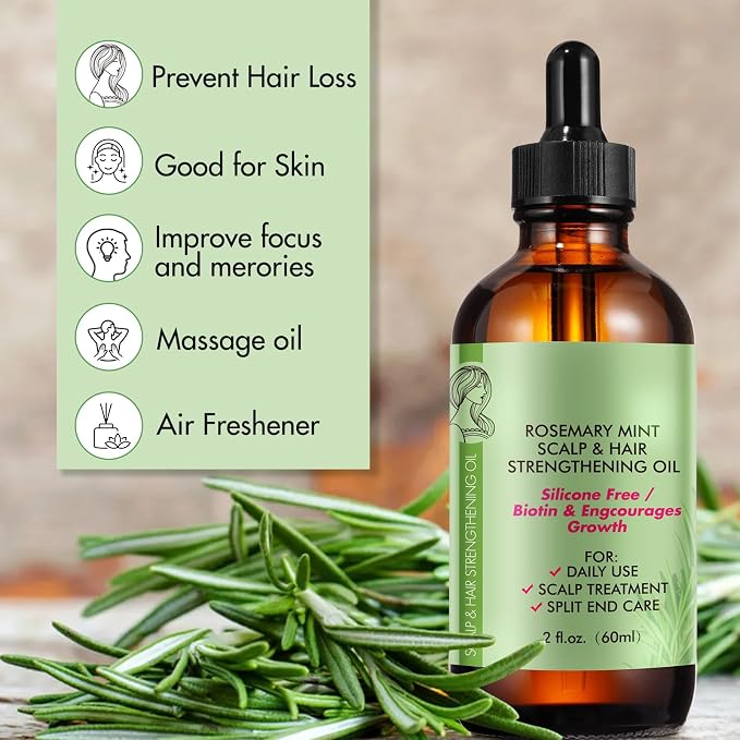 Rosemary Essential Oil (2 Pack), Rosemary Oil for Hair Growth & Skin Care, Face, Dry Scalp Treatment, Hair Growth Serum for Thicker Longer Fuller Healthier Hair