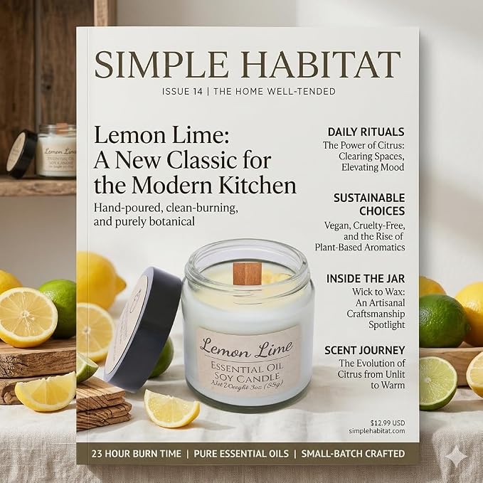 Lemon Lime Citrus Essential Oil Candle 3 oz, Hand Crafted Pure Soy Wax Candle with Wooden Wick, Spice Garnish, 23 Hour Burn Time, Natural Aromatherapy Glass Jar Candle with Lid by Lathered Artisan