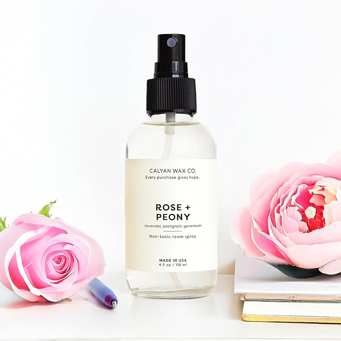 Calyan Wax Co. Rose & Peony Room Spray - Clean Air Freshener - Natural Room Deodorizer - Air Freshener Spray for Home - 4 fl oz
