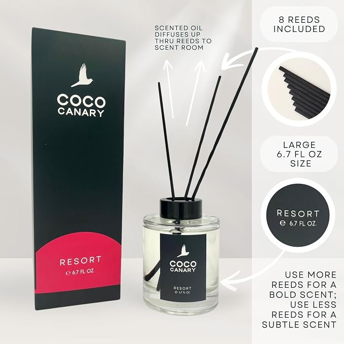 Coco Canary 6.7 oz Reed Diffusers for Home, Resort, Long-Lasting Floral Scent, Green Tea & Jasmine, Coastal Floral Breeze