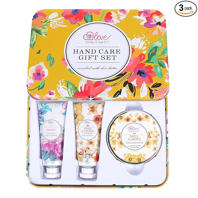 BODY & EARTH # LOVE Hand Cream Gifts Set for Women,Hand Care Set with Shea Butter 2 Hand Cream & Exfoliating Cream,Hand Lotion Travel Size,Birthday Gifts for Women Graduation Gift for Girls