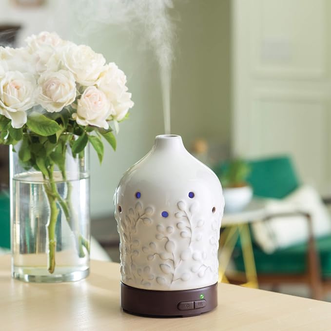 Airome Willow Medium Essential Oil Diffuser|100 mL Humidifying Ultrasonic Aromatherapy Diffuser 8 Colorful LED Lights, Intermittent & Continual Mist, Auto Shut-Off