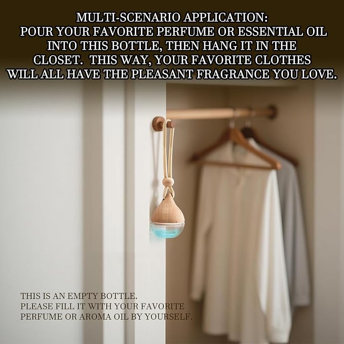 Refillable Car Air Freshener Hanging Diffuser, Empty Glass Bottle with Reed Sticks for Essential Oils, Car Scent Diffuser and Aromatherapy Pendant Decor for Women and Men, 2 Pack