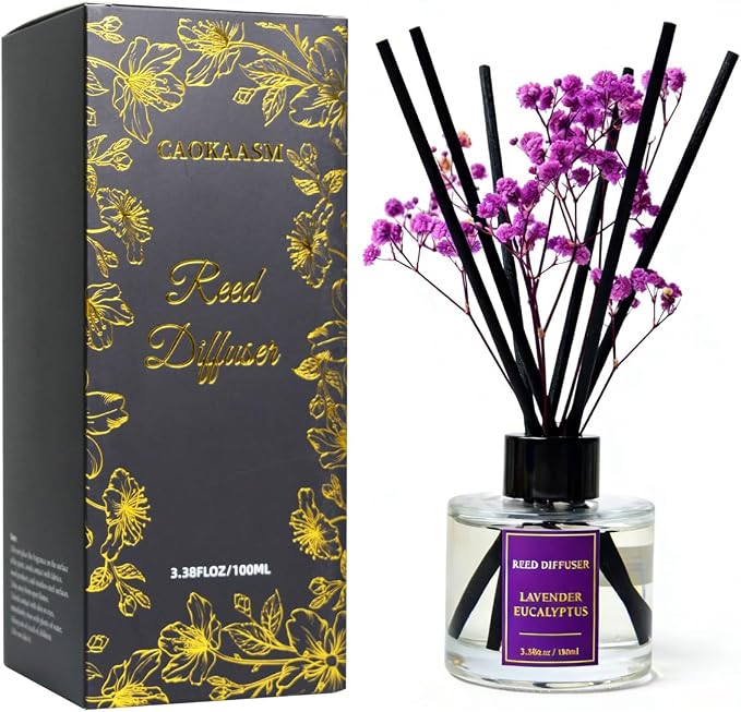 Reed Diffuser Set-Lavender &Eucalyptus Scent Fragrance Oil Diffuser with 6 Reed Sticks | Home & Bedroom Bathroom Decor,3.38 fl oz (100ml)