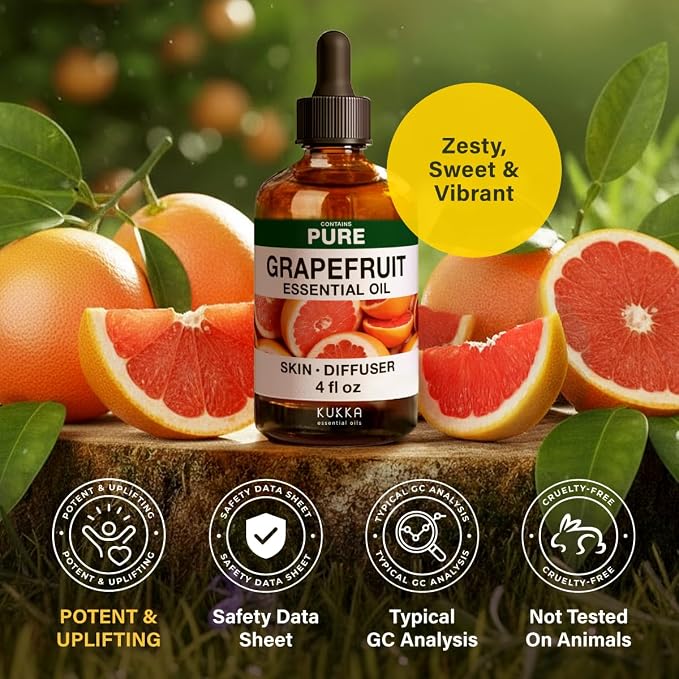 100% Pure Grapefruit Oil - 4 Fl Oz Grapefruit Essential Oil for Hair, Skin, Diffuser, Aromatherapy & DIY Soap Making Scent