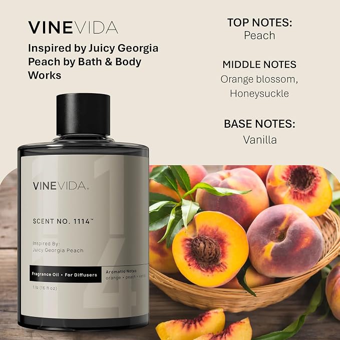 VINEVIDA [16 Fl Oz] Scent NO. 1114 Fragrance Oil for Cold Air Diffusers, Aromatic Notes of Peach, Orange Blossom, Honeysuckle & Vanilla Essential Oils for Diffuser Oil Refill & Air Freshener Spray