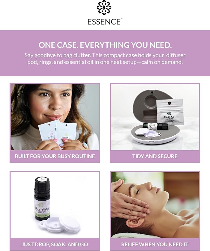 Essence Pearl Travel Case | Lavender Essential Oil | Aromatherapy Nasal Diffuser & Essential Oil Carrying Case | Calming Lavender Oil Scent | Travel-Friendly Kit | White Pod