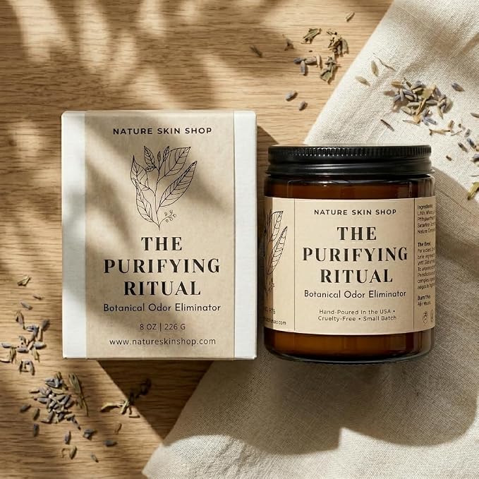 Nature Skin Shop The Purifying Ritual Botanical Odor Eliminator Soy Candle Smoke Neutralizer Vegan Home Fragrance 8 oz