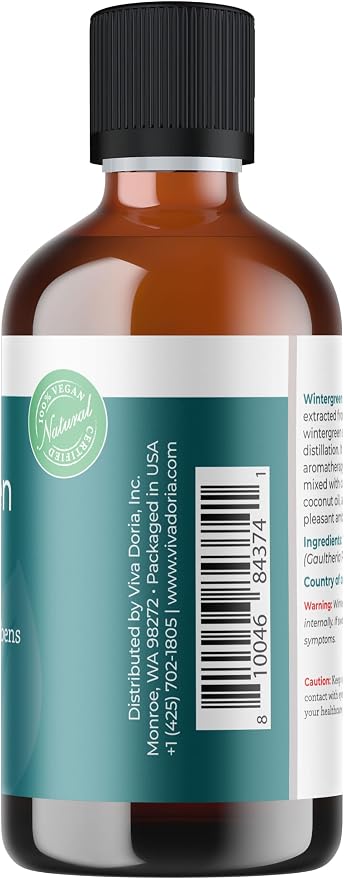 Viva Doria Wintergreen Essential Oil, 100% Pure, Natural Essential Oil, Undiluted, for Aromatherapy | Food Grade, 118 mL (4 Fluid Ounce)