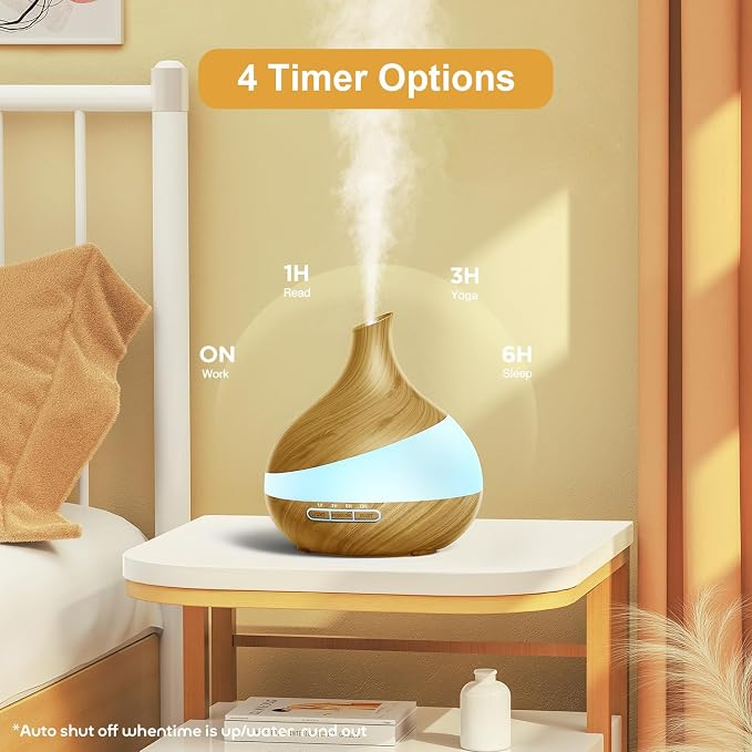 Essential Oil Diffuser for Women, 500ml Aromatherapy Diffuser:14-Color LED, Dual Mist 30/60ml/h, Remote Control, Auto Shut-Off, Hotel Spa Bedroom Minimalist (Wood Grain)