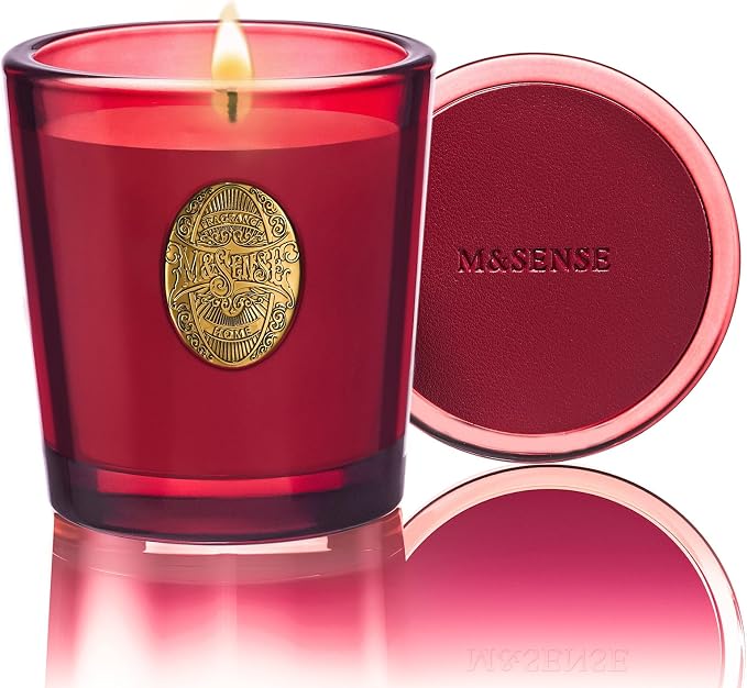 M&SENSE Natural Strong Soy Candle | Red Camellia & Vivid Red | 9.2 oz, 50H Burn Time | Candle for Her | Scented Candle for Mothers Day Gifts