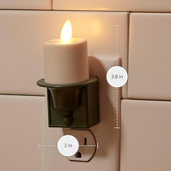 Luminara Flameless Candle Nightlight w/Dusk to Dawn Light Dark Auto Sensor, Loden Green Wall Plug Indoor Night LED Light w/Real-Flame Effect Technology, Bathroom Bedroom Hallway, No Remote Needed