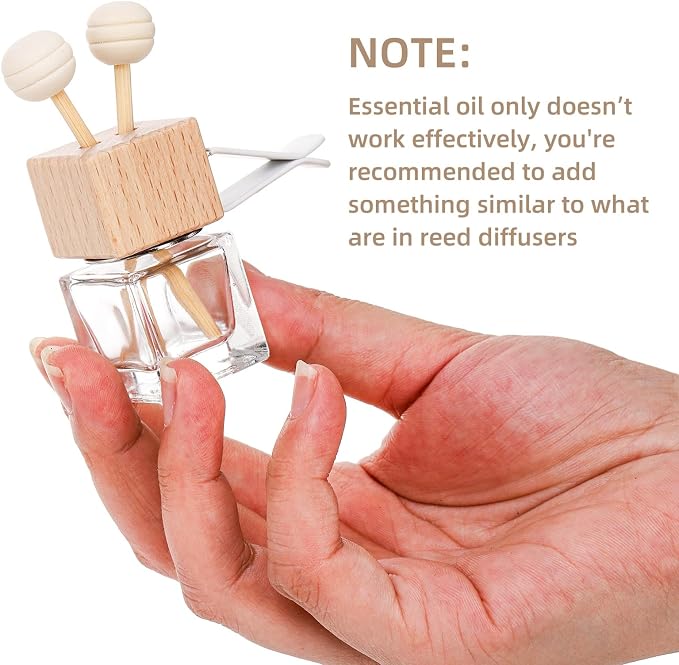 WRINGKIT 20 Pack Car Diffuser Bottles Empty, Essential Oil Diffuser Bottle with Vent Clip, Clear Glass Perfume Bottle, Wooden Cap Aromatherapy Car Air Freshener Diffuser for Auto Fragrance, Cars Decor