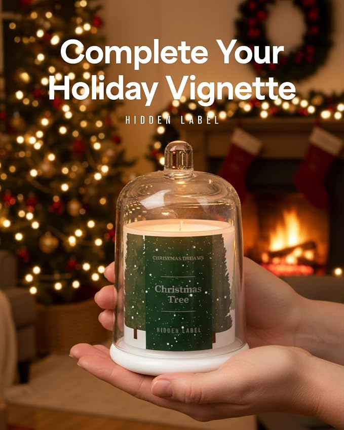 Christmas Tree Scented Candle, 10oz Natural Soy Wax in Clear Bell Jar, 60H Long-Lasting, Clean Burn, Aromatherapy Candles for Home Scented, Gifts for Women, Family, Holiday
