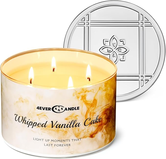 4EVER Scented Candles | 4-Wick 18oz Soy Wax Candle | Up to 50Hrs Clean Burn | Aromatherapy Candles for Home Scented | Gifts for Women & Mom, Whipped Vanilla Cake