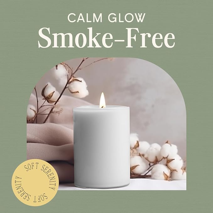Mister Candle Dripless Unscented White Pillar Candles, Set of 3 Hand Poured Solid Color Non-Scented Candles for Home Decor, Premium Wax, 60 Hr Burn Time - 3x4 Inch, White
