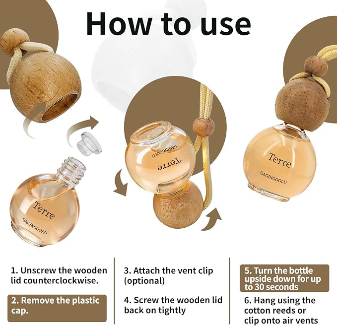 Car Air Freshener Hanging 2 Pack, Woody Citrus Scent Essential Oil Diffuser Long Lasting Up to 150 Days, Cute Car Accessories with 2 Vent Clip for Women Men Gift, Odor Eliminator