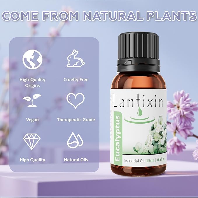 Lantixin 100% Pure Eucalyptus Essential Oil – Natural Undiluted Scent for Diffuser – Clearing & Refreshing Home Fragrance for Ultrasonic Diffusers, Meditation & Crafting – 0.5 fl oz(Eucalyptus)