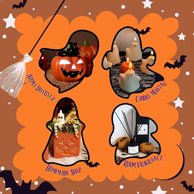 ARVIDSSON Halloween Fragrance Oils Set, Fall Essential Oils for Diffuser - Pumpkin Pie, Spiced Cider, Caramel Apple, Candy Corn, Snickerdoodle, Spooky Spices, Autumn Scented Oil