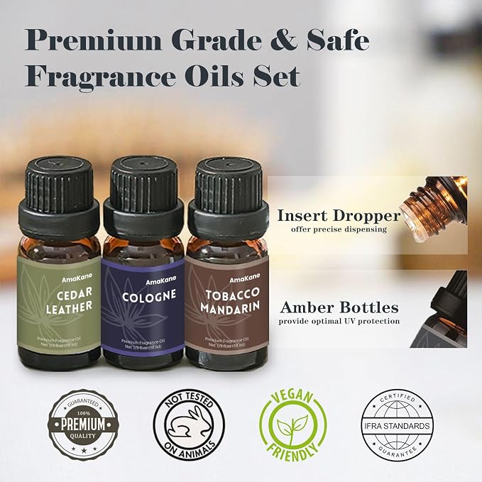 AmaKane Fragrance Oils Set, Essential Oils for Diffuser, Fragrance Oil for Candle Making, Soap Making Scents, Aromatherapy Oils 6x10ml, Masculine