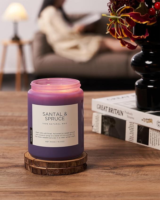 M&SENSE Santalwood Spruce Scented Candles for Home,19.4oz 110 Hour Slow Burning Aromatherapy Candle for Stress Relief Meditation Relaxing SPA Large Candle for Birthday Holiday Gifts