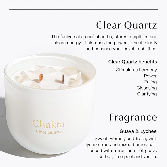 Hidden Label Crystal Candle for Libra, Clear Quartz 12oz 2 Wood Wicks Crackling Candles Manifestation Candles with Crystals Inside, Chakra Collection Healing Scented Candles