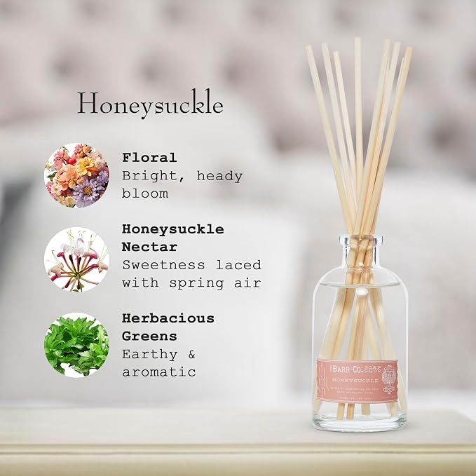 Barr-Co. Soap Shop Honeysuckle Scent Diffuser Kit, Sweet Floral Nectar Scent, Reed Diffuser for Home, Long Lasting Aroma Diffuser, Refillable, 8 fl oz