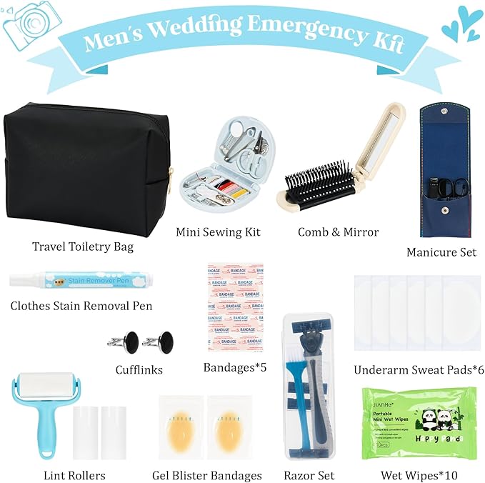 Groom Wedding Emergency Kit Men's Wedding Emergency Kit for Groom Wedding Day Survival Set Daily Travel Essential Items with Travel Toiletry Bag