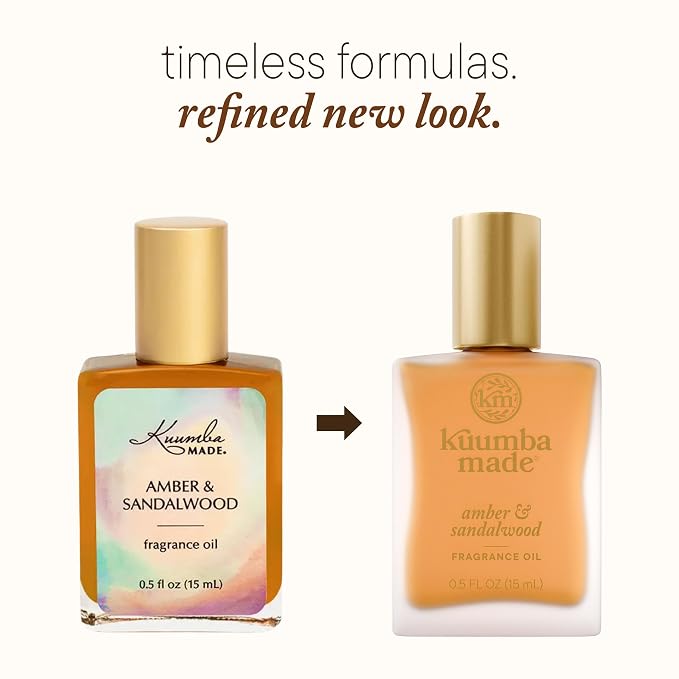 Kuumba Made Amber & Sandalwood Fragrance Oil, Long-Lasting Scented Oil Perfume Roller, Vegan, Alcohol-Free, 0.5 oz