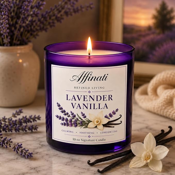 Affinati Lavender Vanilla Signature Candle - 10 oz Luxury Soy Blend Wax Candle, Long-Lasting Home Fragrance