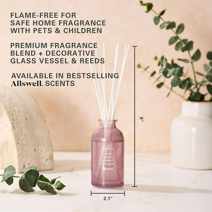 Scented Reeds Diffuser 3 fl oz (90mL) with 8 Synthetic Reeds (Relax (Lavender + Jasmine + Chamomile))