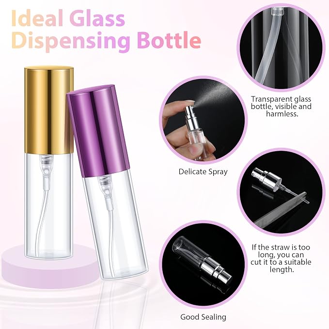 Yinder 25 Pcs 5ml Travel Spray Bottle Refillable Perfume Atomizer Bulk Glass Mini Cologne Perfume Bottles Empty Fine Mist Portable Small Sample Containers(Black, Red, Purple, Gold, Silver)