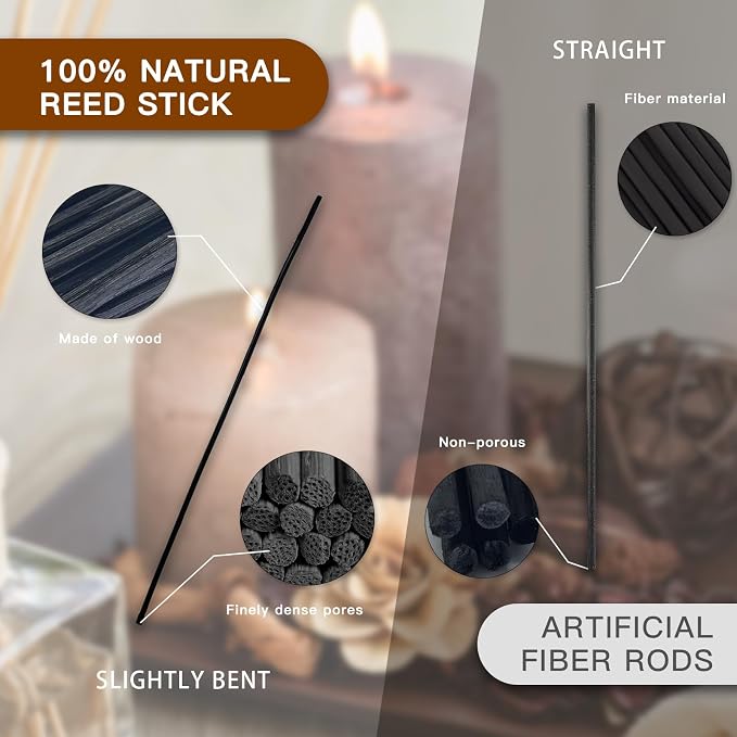 15PCS Natural Reed Diffuser Sticks - Strong Scent for Large Rooms, Bathroom & Bedroom. Ideal Housewarming Gift, Coffee Table Decor, Black+True