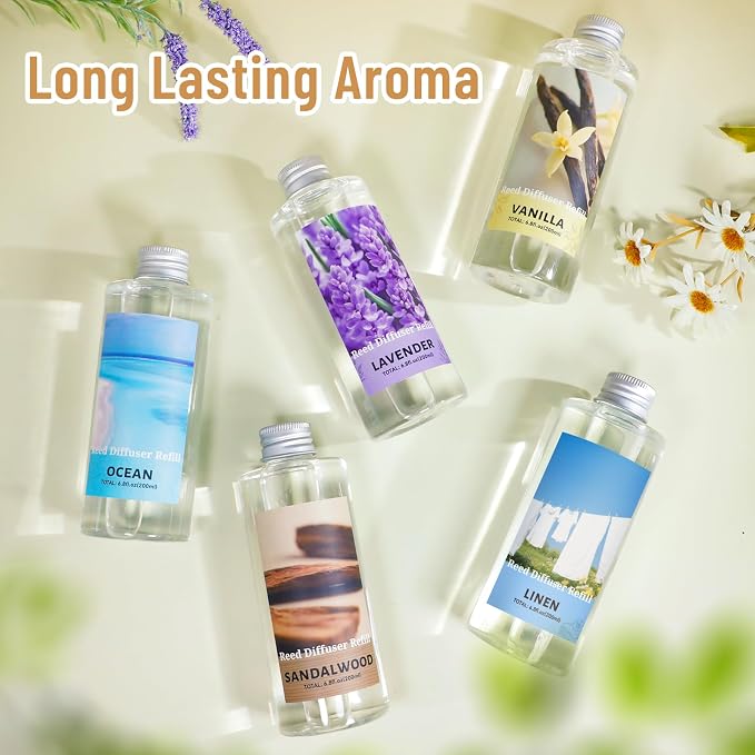 STRN Reed Diffuser Refill, Linen Scent Diffuser 200ml (6.8 fl.oz), Room Fresheners for Home, Long-Lasting Fragrance for Living Room, Bedroom, Office