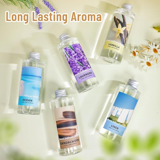 STRN Lavender Essential Oil Reed Diffuser Refill 200ml Long-Lasting Aromatherapy, Natural Fragrance Liquid with Eco-Friendly Bottle for Home, Bedroom, Spa