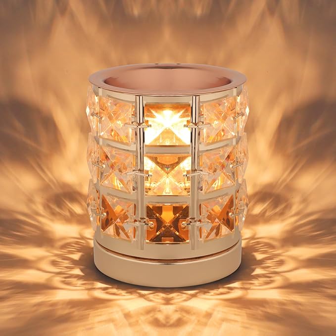 Crystal Wax Melt Warmer Candle Wax Warmer for Scented Wax 2 in 1 Wax Melts Fragrance Warmer Wax Cubes Melter Home Office Deco Night Light Valentines Day Birthday Gifts for Women Mom Girl(02-Gold)