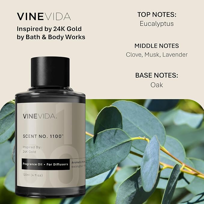 VINEVIDA [4 Fl Oz] Scent NO. 1100 Fragrance Oil for Cold Air Diffusers, Aromatic Notes of Eucalyptus, Lavender, Oak, Clove & Musk Essential Oils for Diffuser Oil Refill & Air Freshener Room Spray