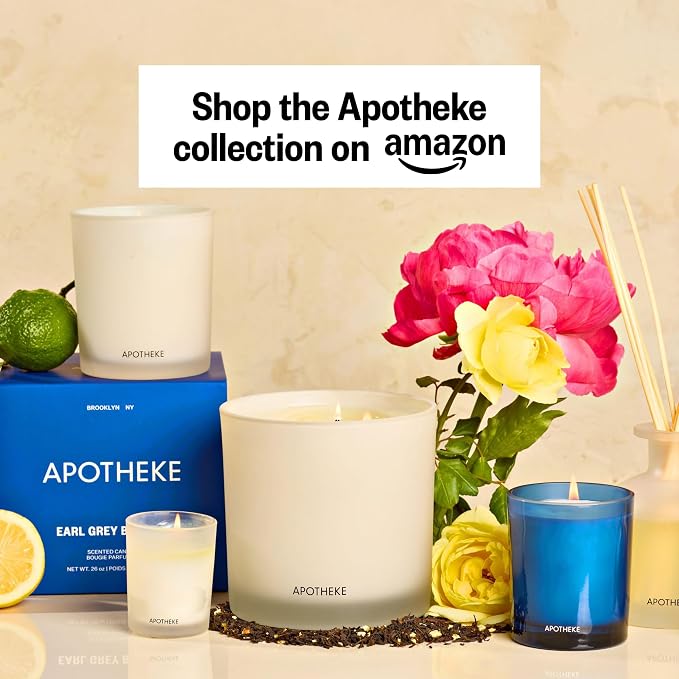 Apotheke Signature Scented Candles for Home, Earl Grey Bitters - 10.5 oz - Soy Wax, Non Toxic, Large Jar White - Luxury Candle Gifts for Women & Men - Bergamot, Peony, and Lemon