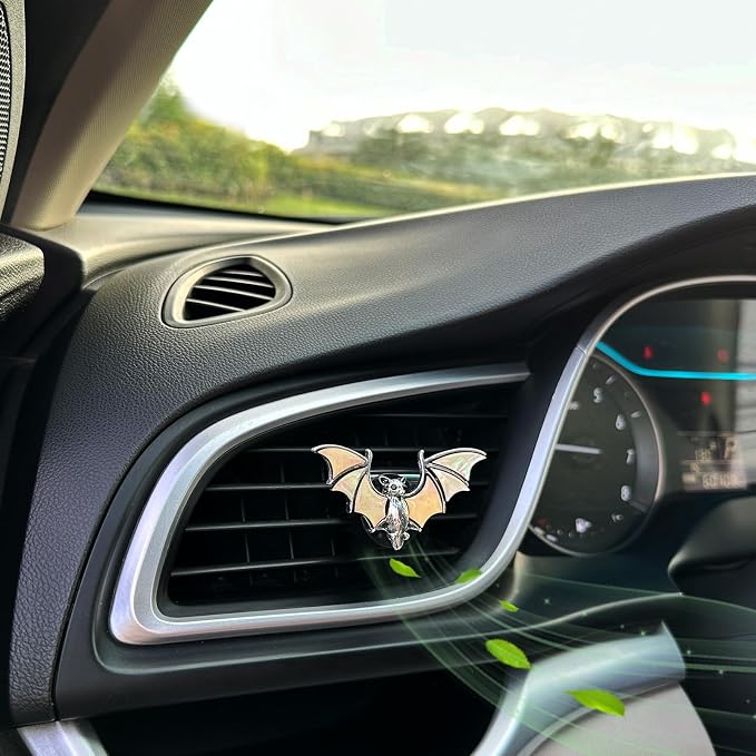 ORIESSE Beige Bat Air Vent Clip Car Air Freshener Outlet Clips Natural Seashell Vampire Bat Car Accessories Gothic Car Decor Refillable Diffuser Clips