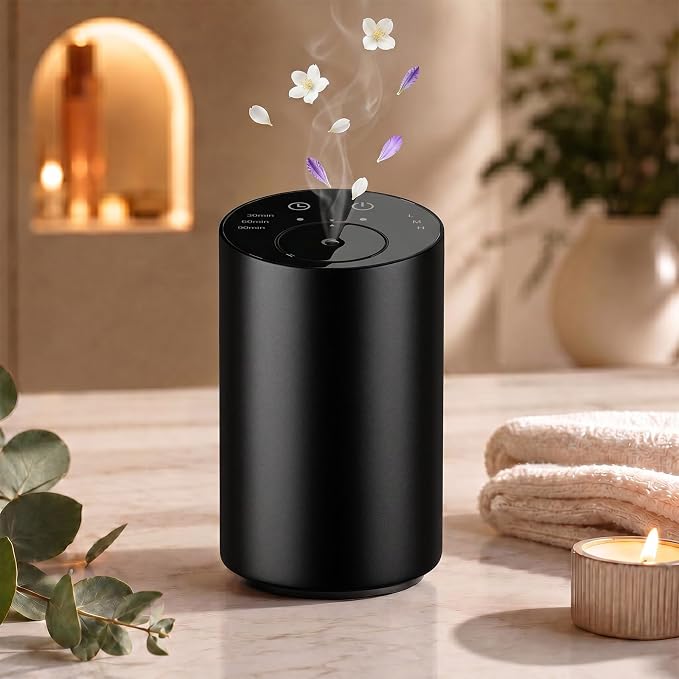 Oxdigi Waterless Essential Oil Diffuser, Portable Scent Air Machine with Timer & 3 Mist Modes for Home, Car, Office, Bedroom and Hotel, Black