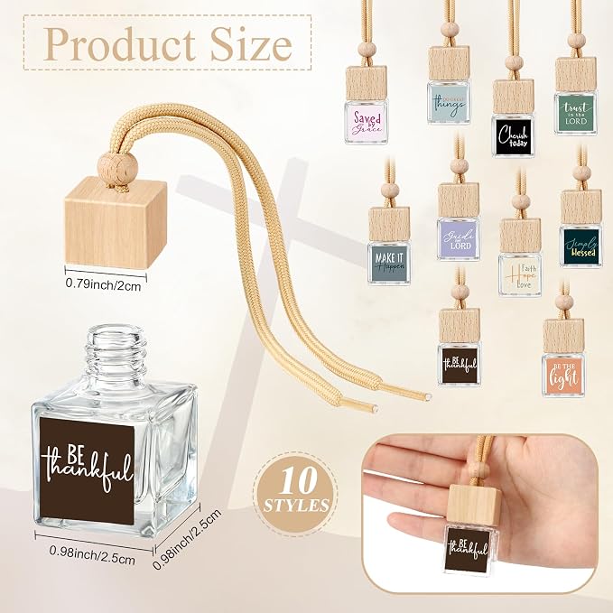 Teenyyou 10 Pcs Christian Appreciation Gifts for Church Christian Car Hanging Ornament Empty Glass Essential Oil Diffuser Religious Inspirational Biblical Gifts for Women School Church Supplies