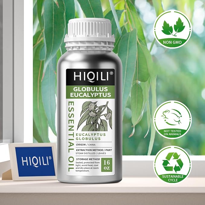 HIQILI Eucalyptus Essential Oil for Spray, Diffuser & Skin - 16 Fl Oz