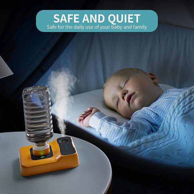 Travel Humidifier, Portable Small Humidifier for Plants, Bedroom, Office, Hotel or Car, 5000mAh Battery Operated Mini Cool Mist Humidifiers, Quiet 23dB, Auto-off, Night Light & BPA-Free, Orange